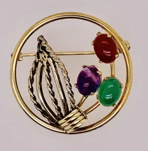 Gold Filled & Sterling Silver Vintage Gemstone Brooch