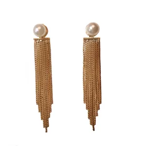 Gold Filled Pearl Tassel Earrings