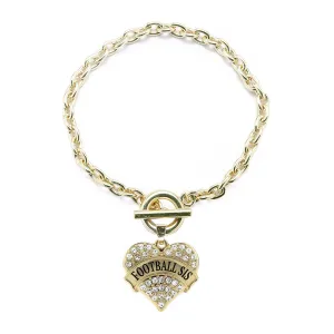 Gold Football Sis Pave Heart Charm Toggle Bracelet