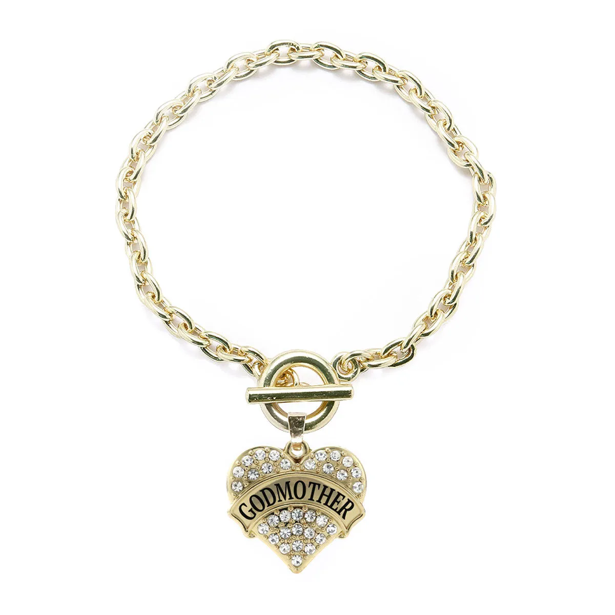 Gold Godmother Pave Heart Charm Toggle Bracelet