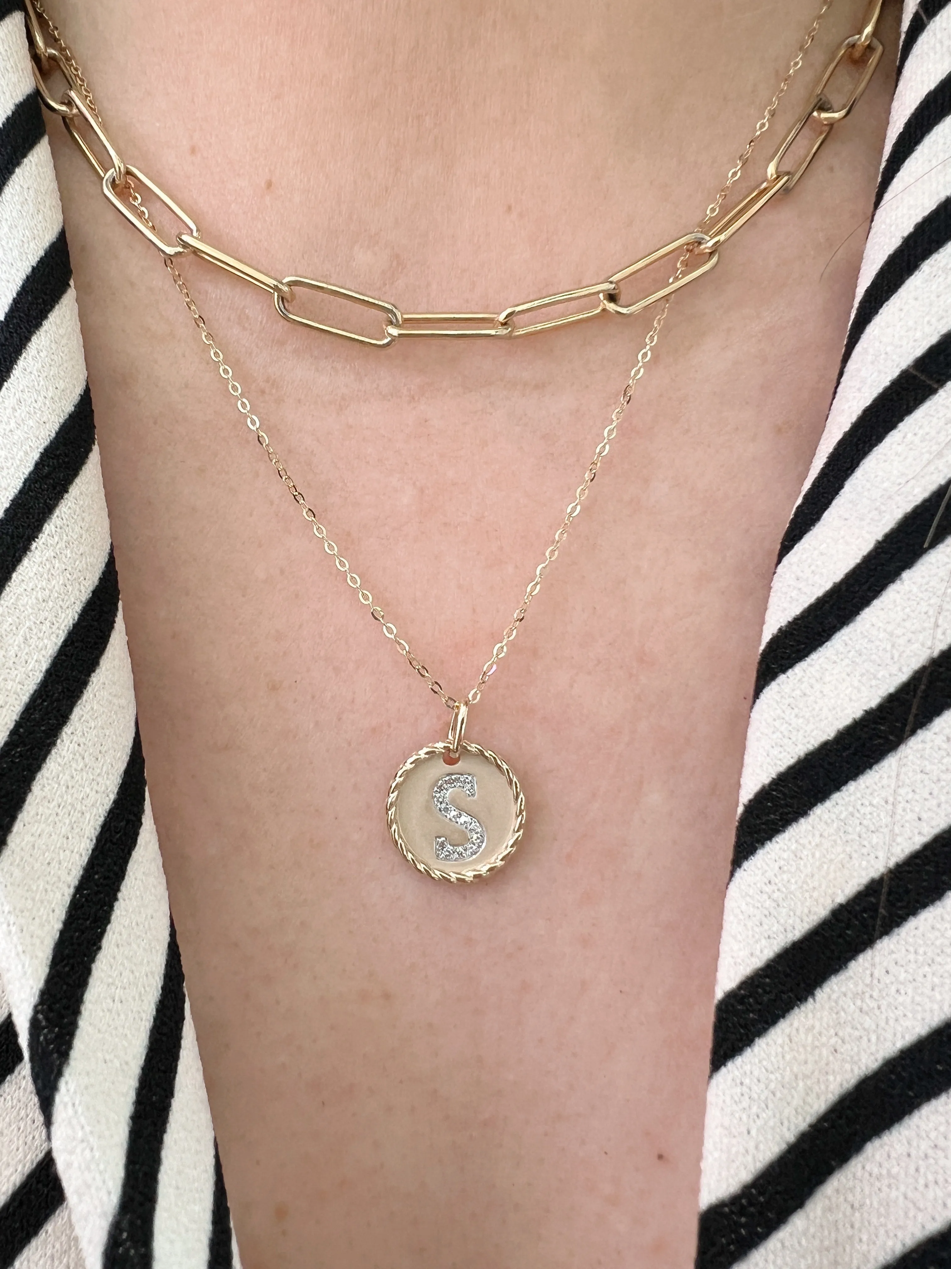 Gold Initial 'S' Diamond Disc Necklace