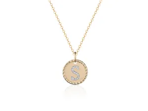 Gold Initial 'S' Diamond Disc Necklace