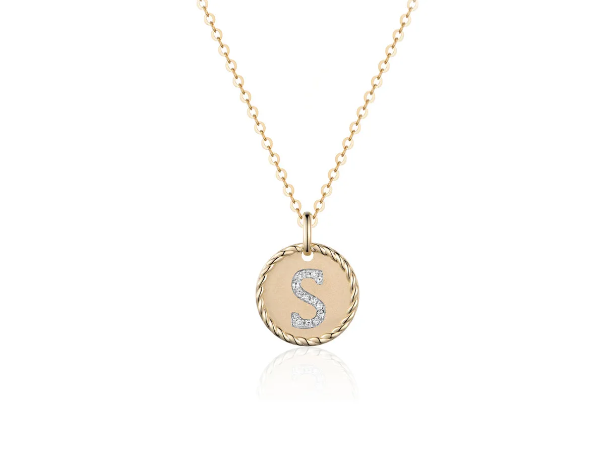 Gold Initial 'S' Diamond Disc Necklace