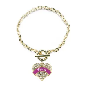 Gold Magenta Nana Pave Heart Charm Toggle Bracelet