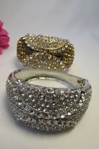 Gold Silver Metal Retro Bracelet Cuff Multi Rhinestones