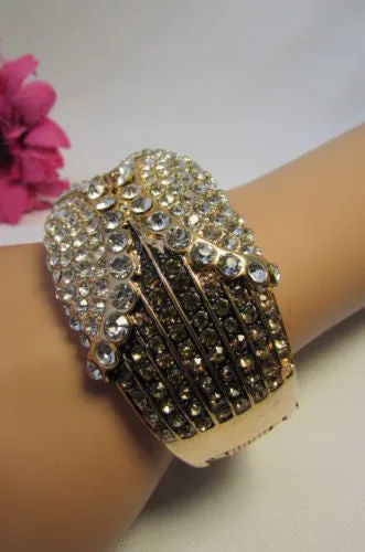 Gold Silver Metal Retro Bracelet Cuff Multi Rhinestones