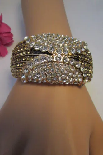 Gold Silver Metal Retro Bracelet Cuff Multi Rhinestones