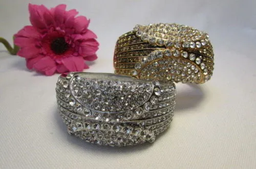 Gold Silver Metal Retro Bracelet Cuff Multi Rhinestones