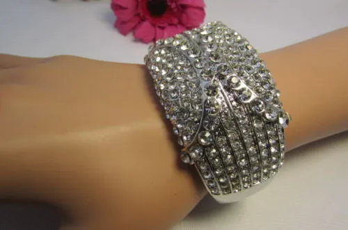 Gold Silver Metal Retro Bracelet Cuff Multi Rhinestones