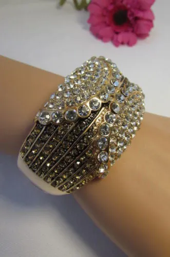 Gold Silver Metal Retro Bracelet Cuff Multi Rhinestones