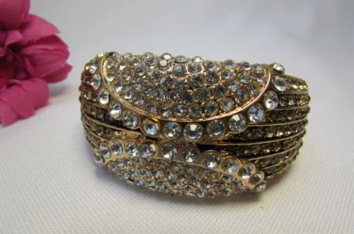 Gold Silver Metal Retro Bracelet Cuff Multi Rhinestones