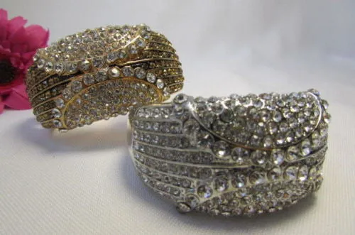 Gold Silver Metal Retro Bracelet Cuff Multi Rhinestones