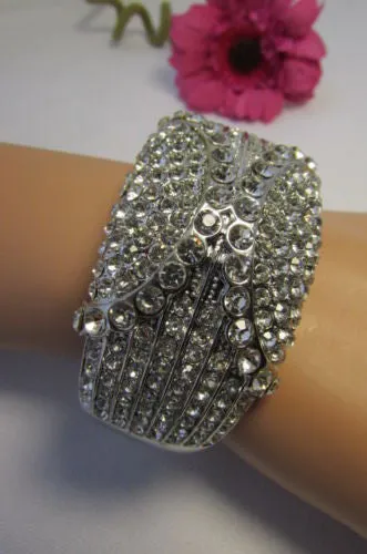 Gold Silver Metal Retro Bracelet Cuff Multi Rhinestones