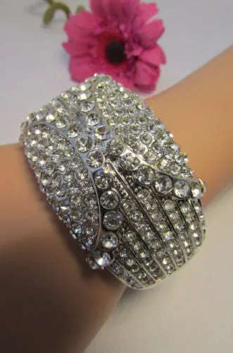 Gold Silver Metal Retro Bracelet Cuff Multi Rhinestones