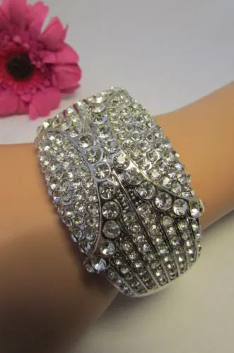 Gold Silver Metal Retro Bracelet Cuff Multi Rhinestones