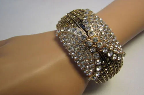 Gold Silver Metal Retro Bracelet Cuff Multi Rhinestones