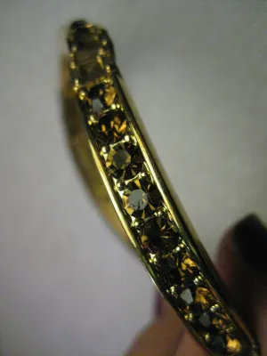 Goldtone & Amber Rhinestone Stretchy Bangle Bracelet, 7"