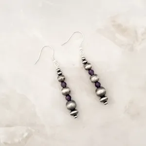 Graduated Navajo Pearls & Amethyst Drop Dangle Earrings Sterling Silver NPE016