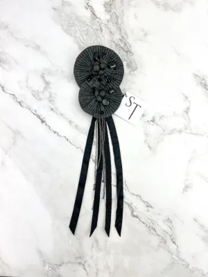 Gray and Black Pleated Double Circular Brooch JWY00035