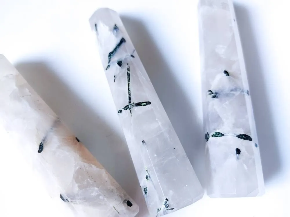 Green Tourmaline in Himalayan Quartz Crystal Obelisk