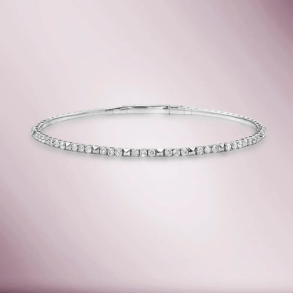 Halfway Flexible Diamond & Studs Thin Flexible Bangle Bracelet Cuff (0.95 ct.) in 14K Gold