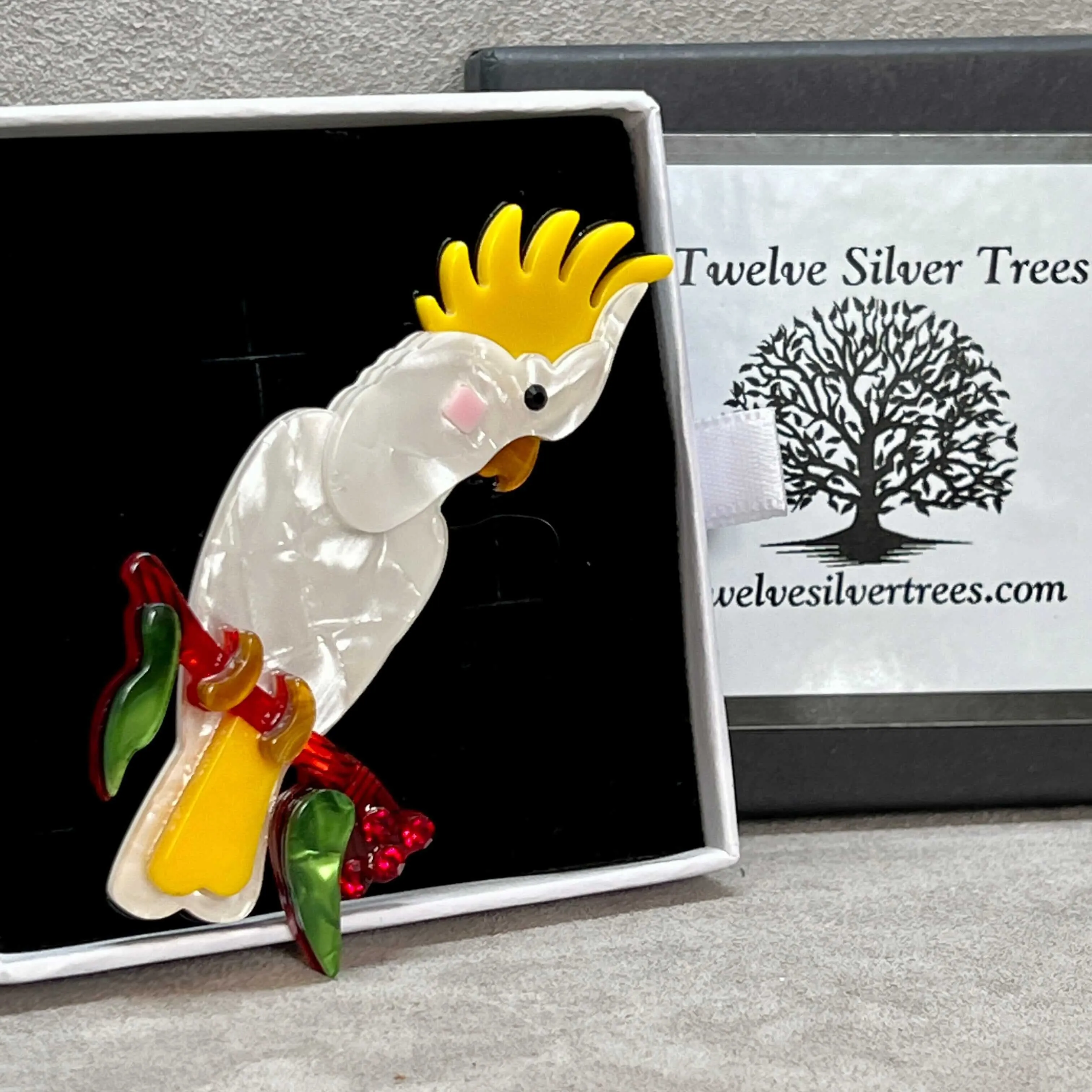 Handmade Acrylic Art Brooch - The cockatoo