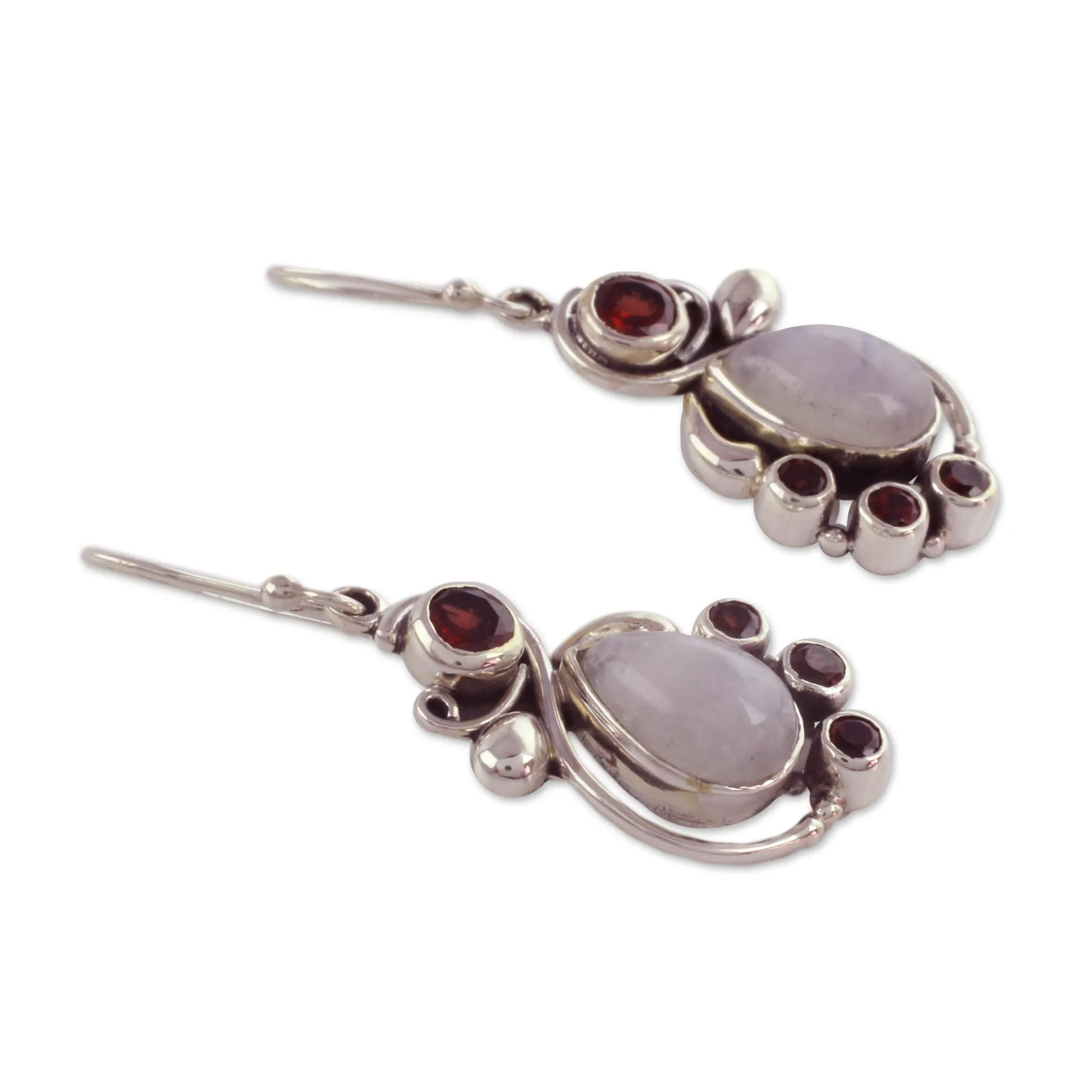 Handmade Garnet Earrings with Rainbow Moonstone - Exquisite | NOVICA