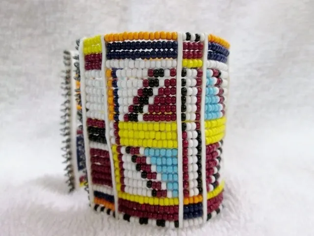 Handmade Multi-Strand AFRICA Bead BRACELET Tribal Ethnic Cuff Bangle WHITE MULTI