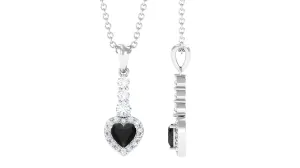 Heart Shape Black Spinel Drop Pendant with Diamond