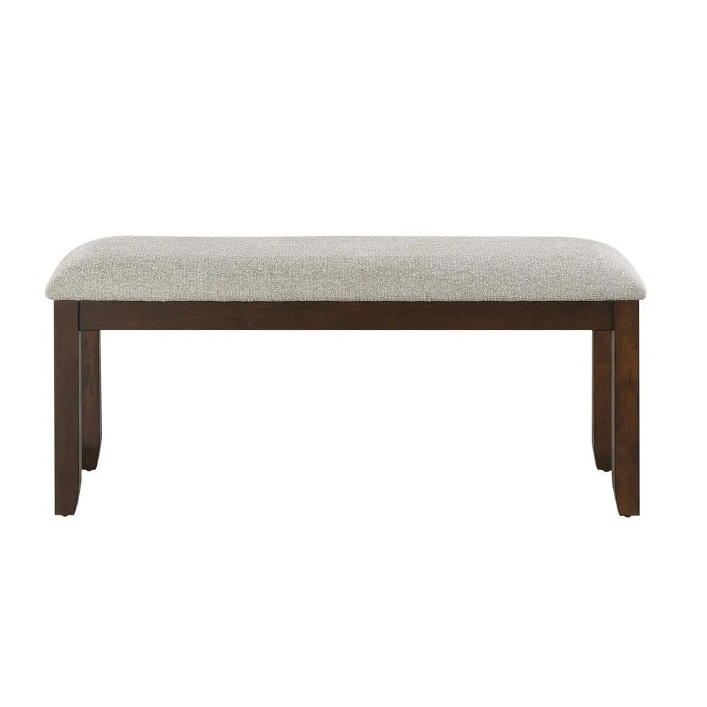 Humpty 43 Inch Bench, Gray Polyester Upholstery, Cherry Brown Solid Wood By Casagear Home