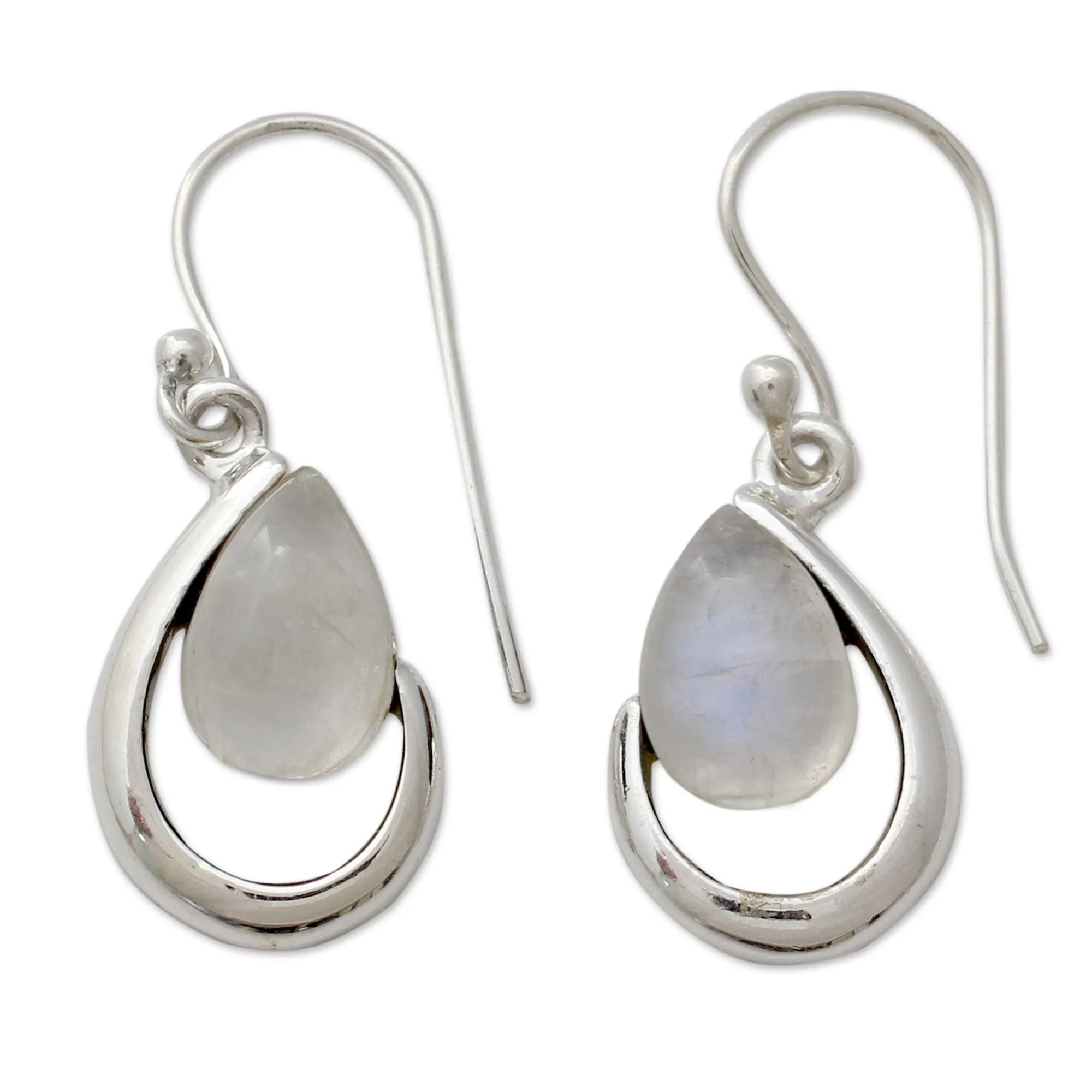 India Handcrafted Rainbow Moonstone Earrings - Sublime Symmetry | NOVICA