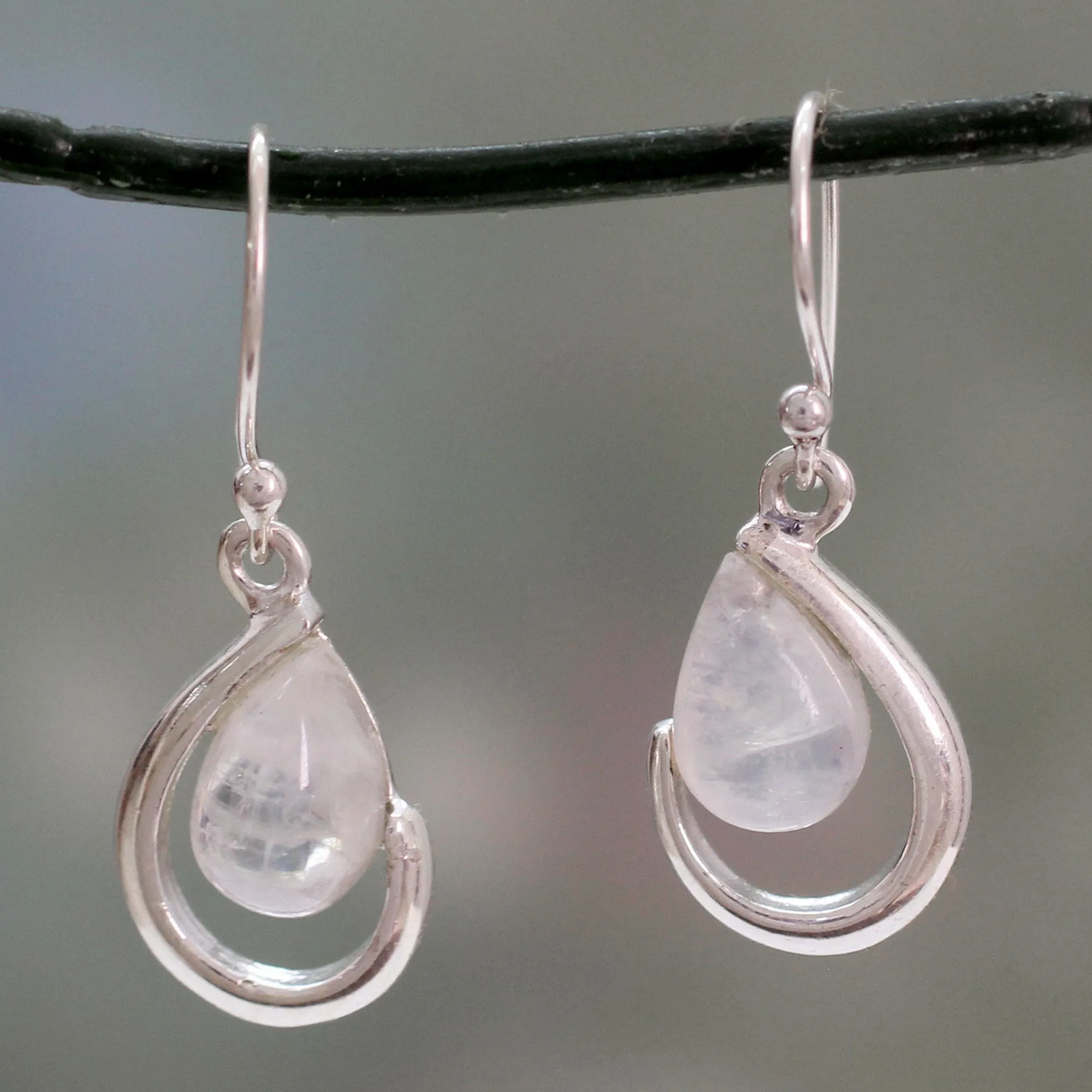 India Handcrafted Rainbow Moonstone Earrings - Sublime Symmetry | NOVICA