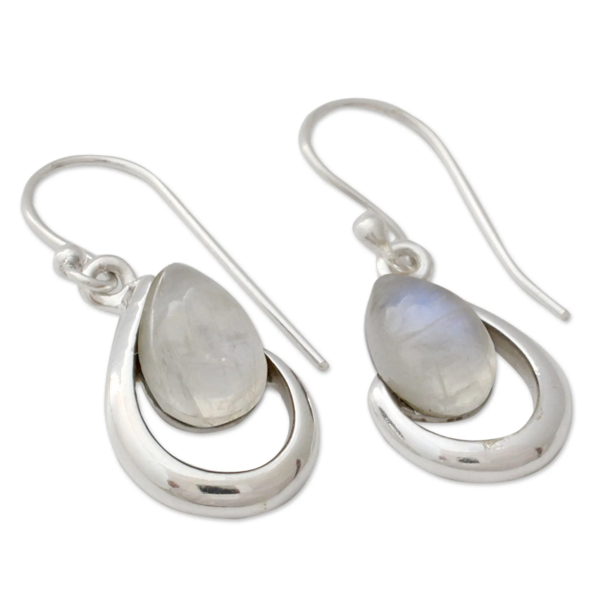 India Handcrafted Rainbow Moonstone Earrings - Sublime Symmetry | NOVICA