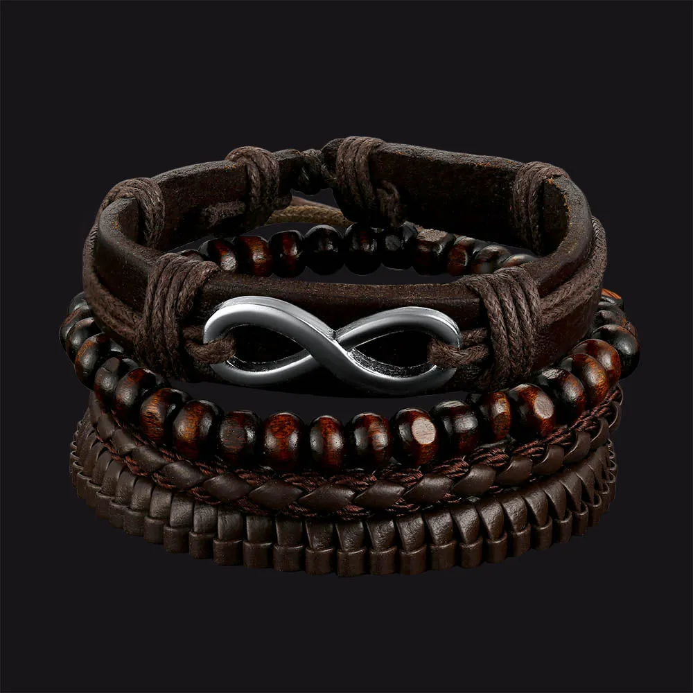 Infinite Woven Cuff Rope Leather Bracelet for Men