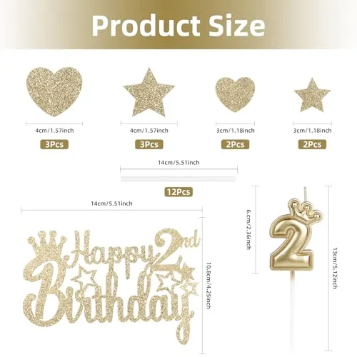 iNINGER 13th Happy Birthday Candles Cake Toppers,Crown Number 13 Candle for Cake,Girls 13th Birthday Decoration,Cake Candle Cake Topper for Women Birthday Party Wedding Anniversary (Champagne Gold)