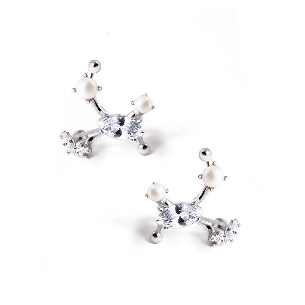 Ivy 2nd Sister X Pearl Cuff Earrings [White gold]