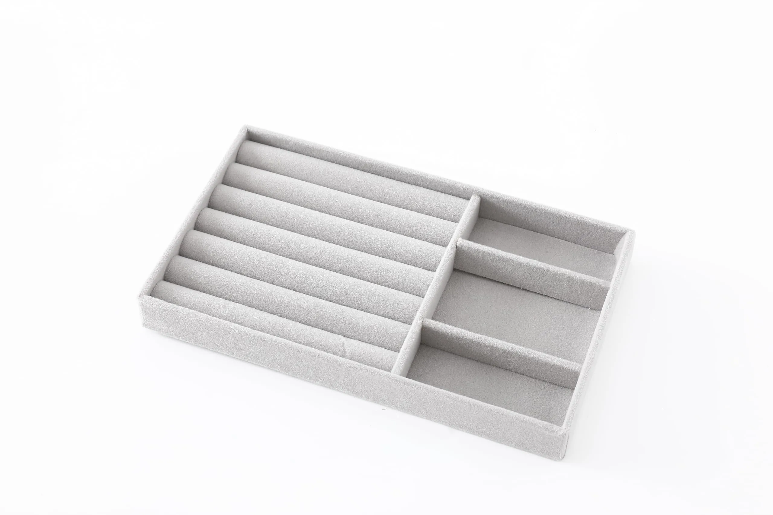 Kuber Industries 16 Pieces Velvet Jewelry Trays Organizer | Jewelry Storage Box | Jewelry Organizer | Showcase Holder Dresser Organizer for Earring Necklace Bracelet Ring | Pack of 4 |YBL4-02 | Grey