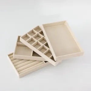 Kuber Industries 4 Pieces Velvet Jewelry Trays Organizer | Jewelry Storage Box | Jewelry Organizer | Showcase Holder Dresser Organizer for Earring Necklace Bracelet Ring |Pack of 1 | YBL4-01 | Beige