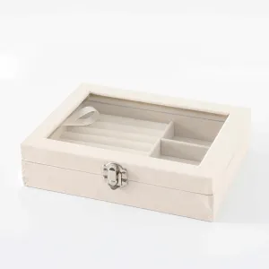 Kuber Industries Pack of 6 Velvet Jewelry Box Organizer | Jewelry Storage Box | Jewelry Organizer | Showcase Holder Dresser Organizer for Earring Necklace Bracelet Ring |YXX-018 | White