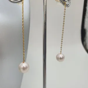 Large Japanese Akoya Pearl Earring, Yellow Gold