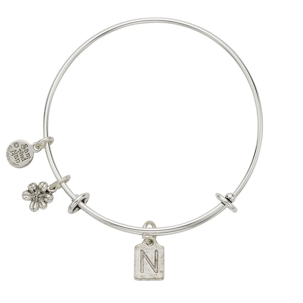 Letter N Charm Bangle Bracelet