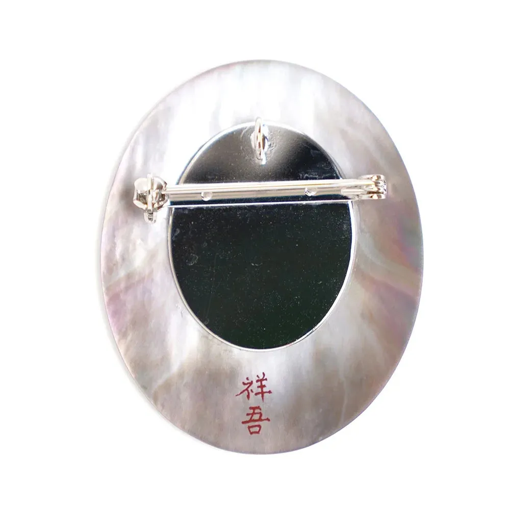 Maki-e Urushi Lacquer Brooch - Black Lip Oyster Pearl Shell / Kingfisher -, Traditional Japanese Urushi Lacquer Jewelry