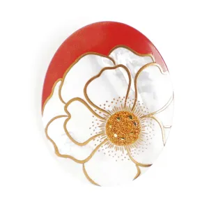 Maki-e Urushi Lacquer Brooch - White South Sea Pearl Shell / Rose -, Traditional Japanese Urushi Lacquer Jewelry