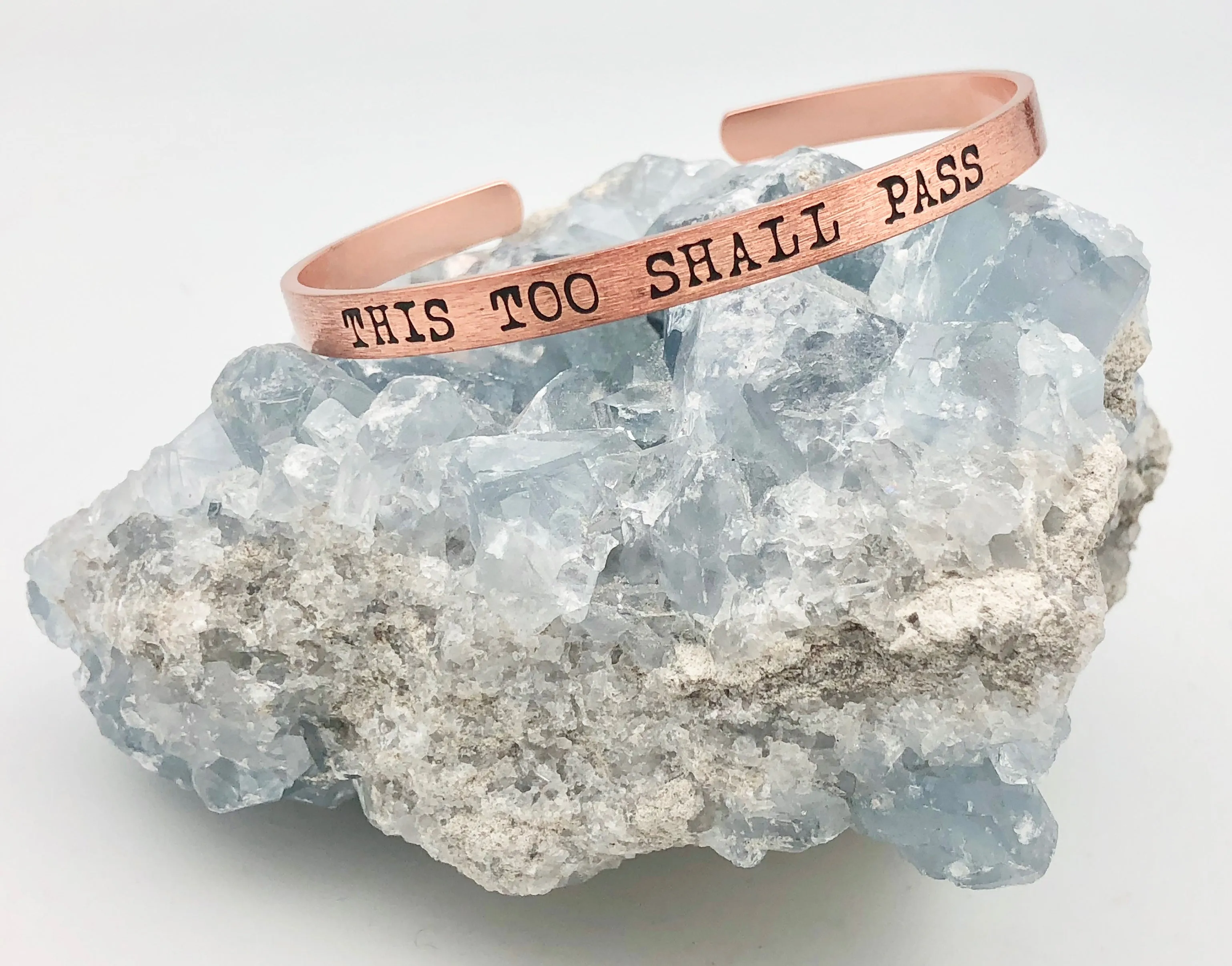 Matte Rose Gold Affirmation Bangle Bracelet - This Too Shall Pass