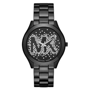 Michael Kors Ladies Watch Slim Runway 42mm Black 'MK' Gem Set MK3589