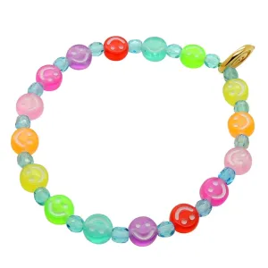 Mini Rainbow Smiley Charm Faceted Glass Bead Bracelet