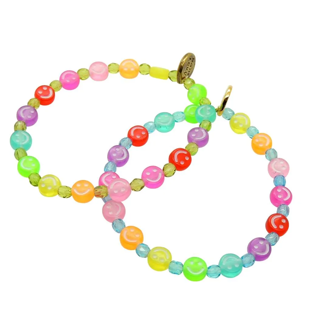 Mini Rainbow Smiley Charm Faceted Glass Bead Bracelet