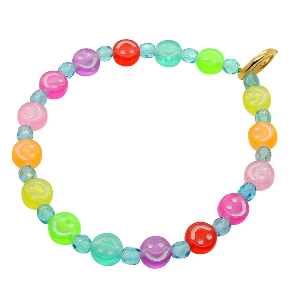 Mini Rainbow Smiley Charm Faceted Glass Bead Bracelet