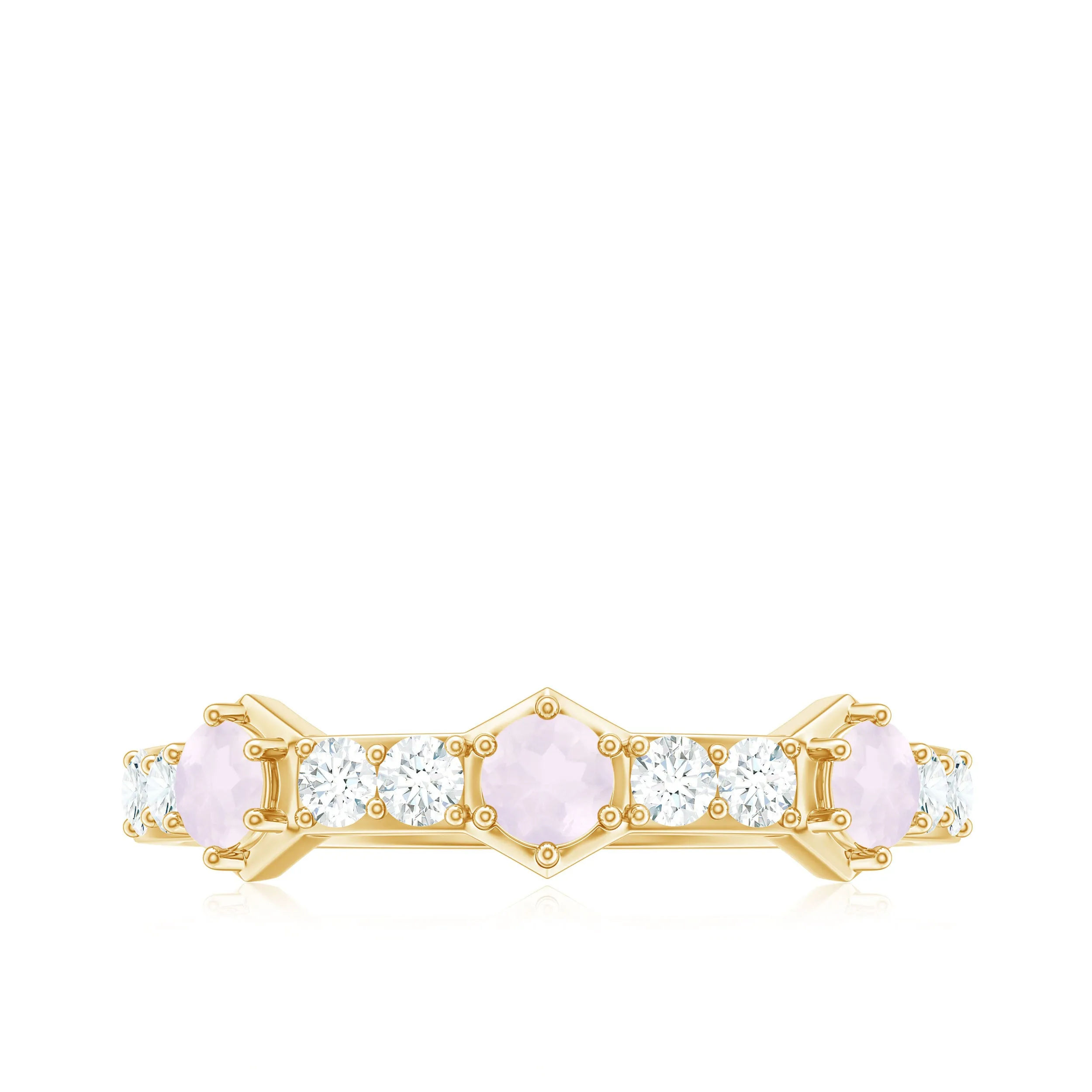 Minimal Half Eternity Ring with Rose Quartz and Diamond