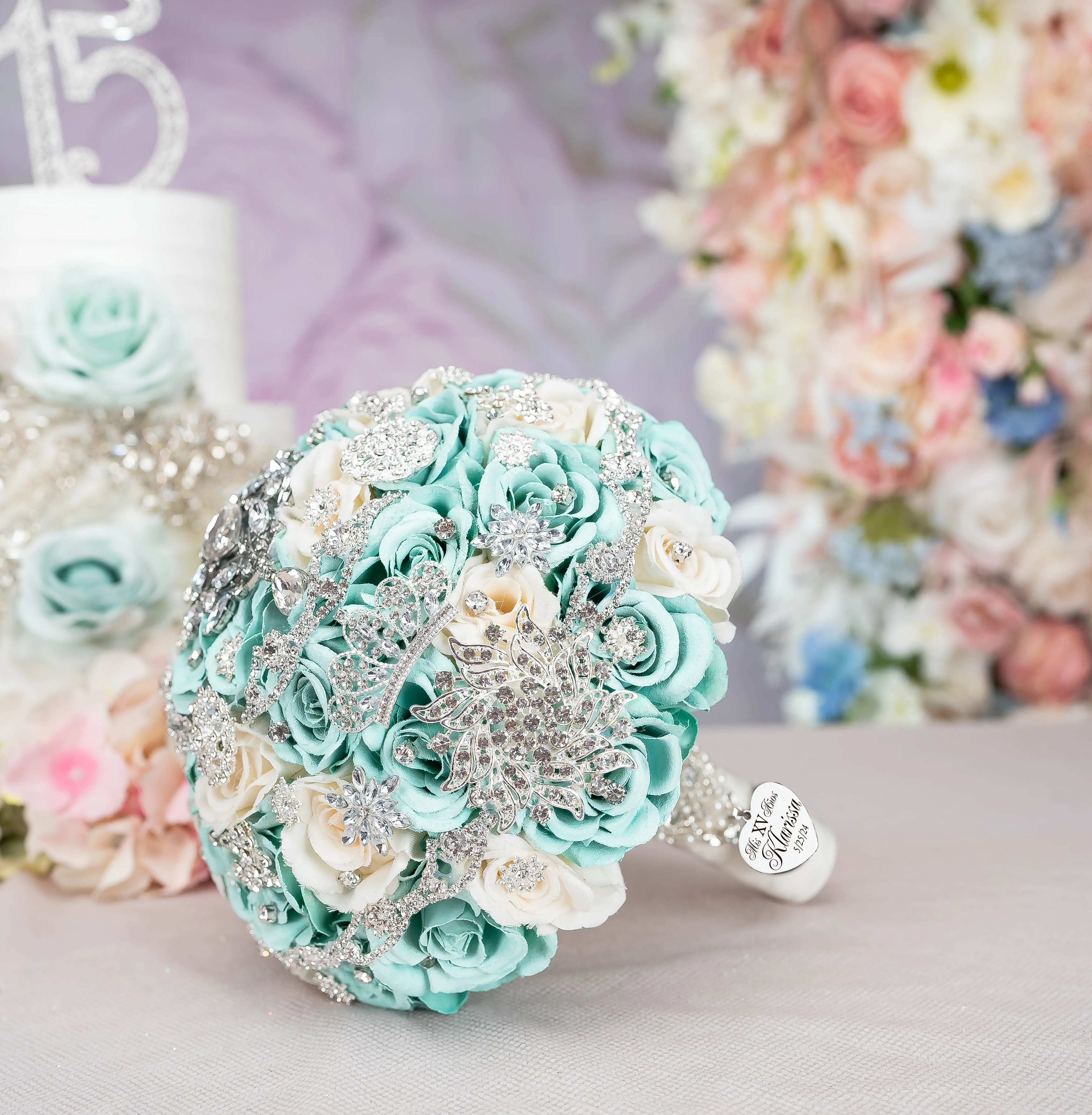 Mint Quinceanera Bouquet 9 inches